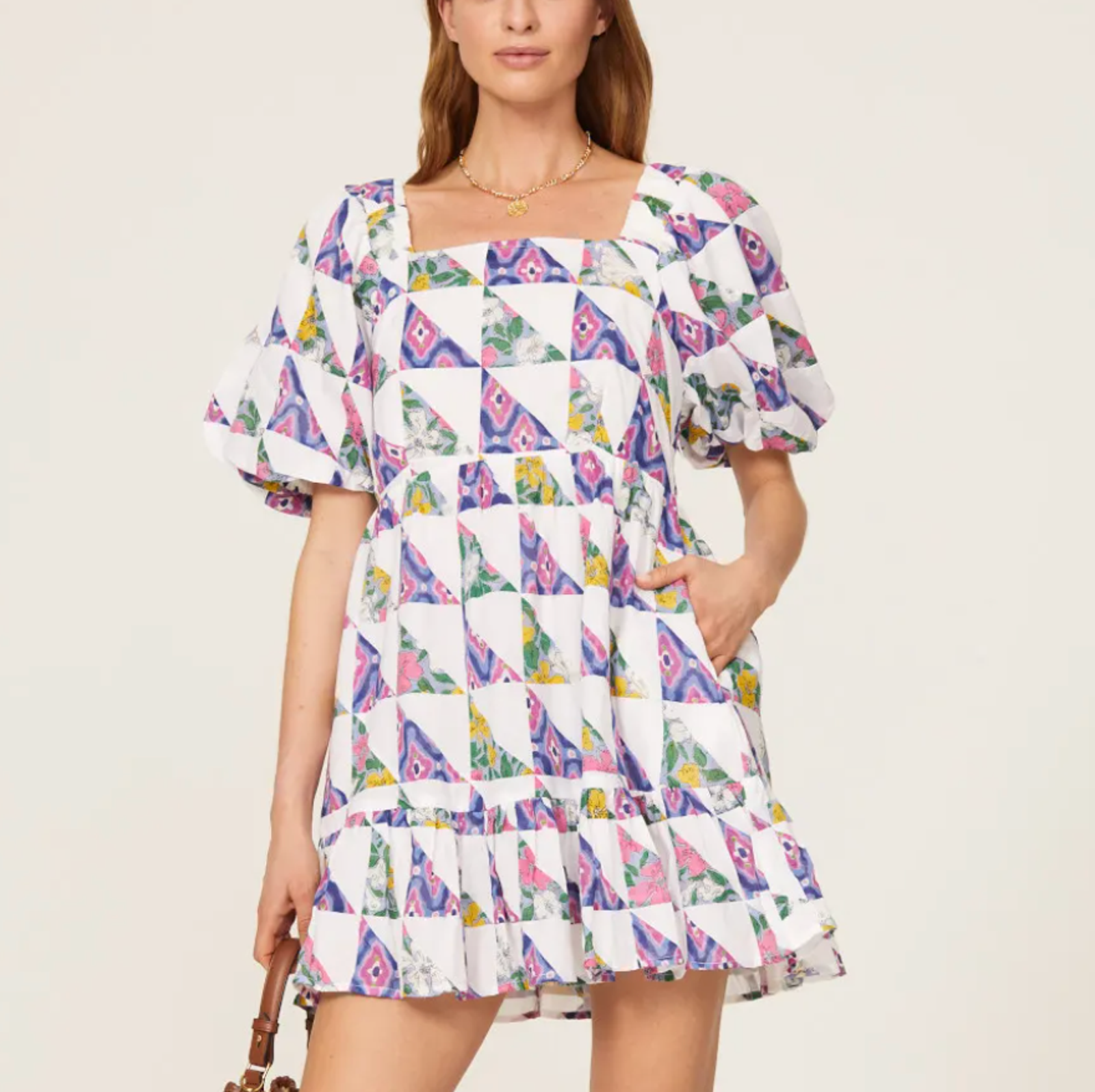 Banjanan Patchwork Fit & Flare Mini Dress Xs Designer Peasant Cottagecore $310